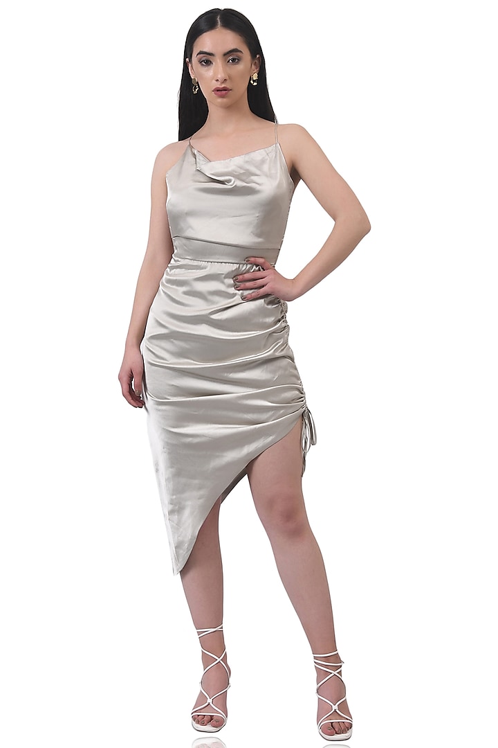 Grey Poly Satin Mini Dress by Attic Salt