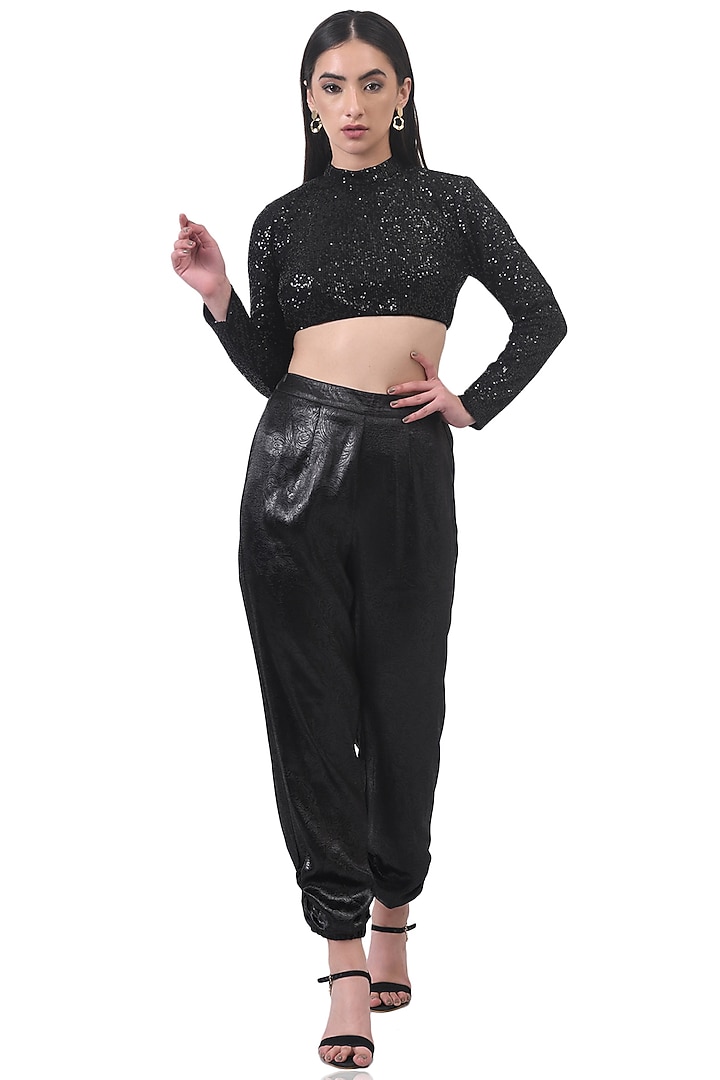 Black Sequins Tulle Crop Top by Attic Salt at Pernia's Pop Up Shop
