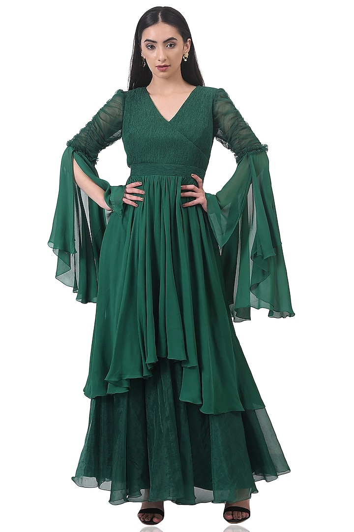 Green Gauze & Organza Gown  by Attic Salt