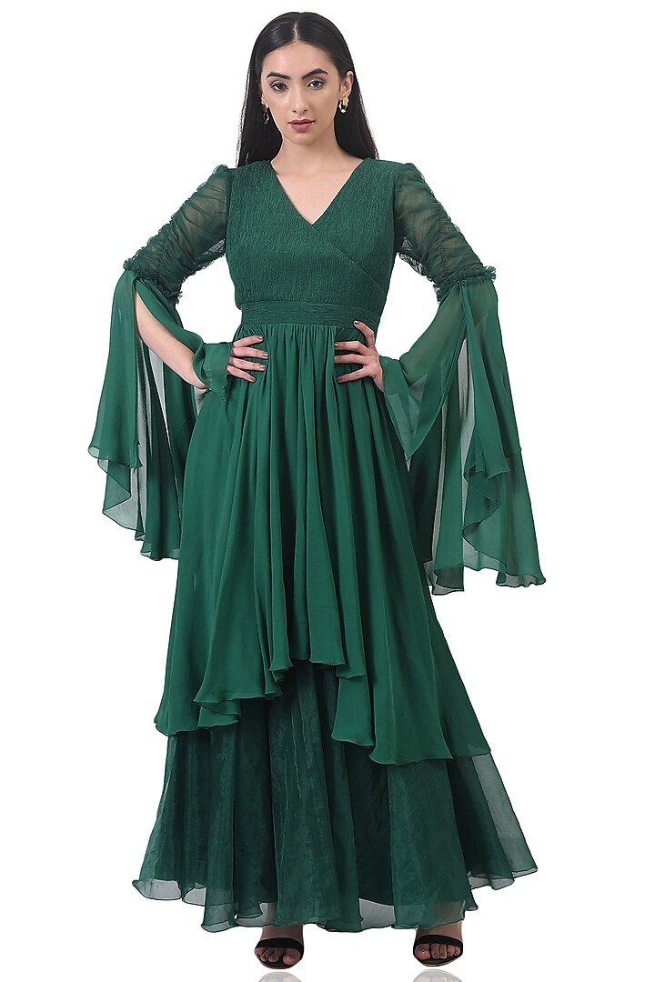 Green Gauze & Organza Gown  by Attic Salt at Pernia's Pop Up Shop