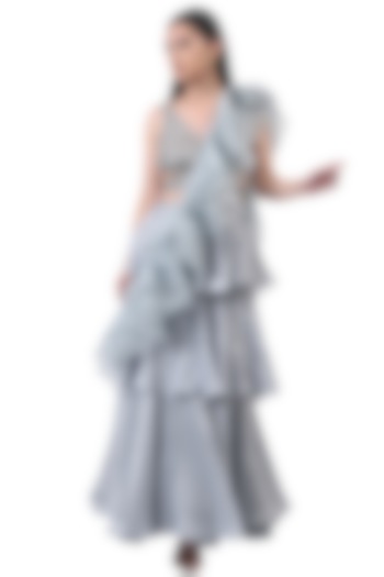 Grey Sequined Tulle Skirt Set by Attic Salt at Pernia's Pop Up Shop