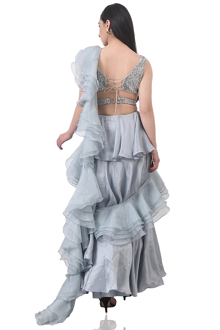 Grey Sequined Tulle Skirt Set by Attic Salt at Pernia's Pop Up Shop