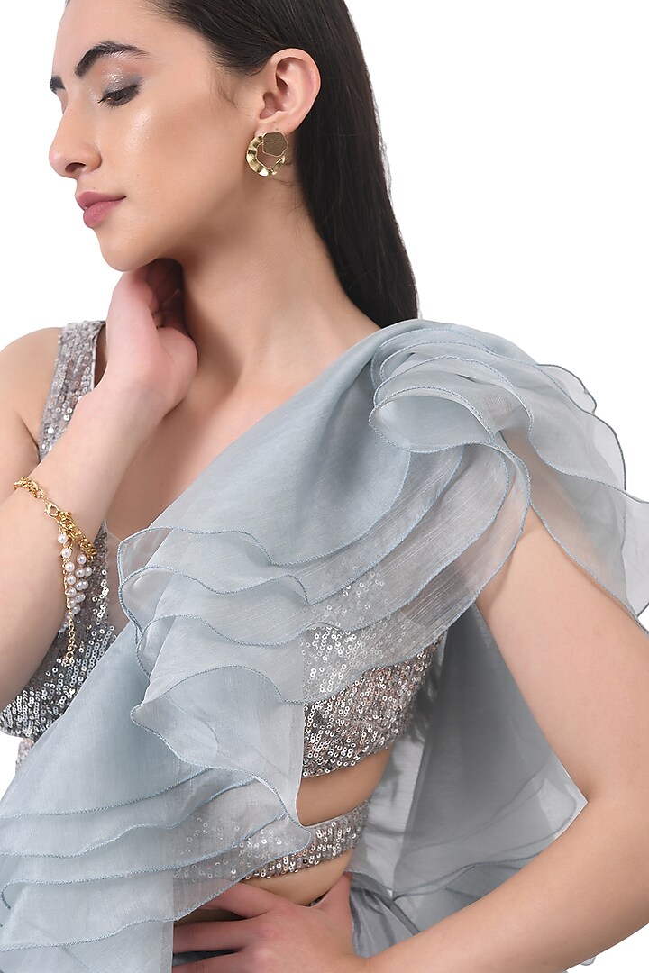 Grey Sequined Tulle Skirt Set by Attic Salt at Pernia's Pop Up Shop