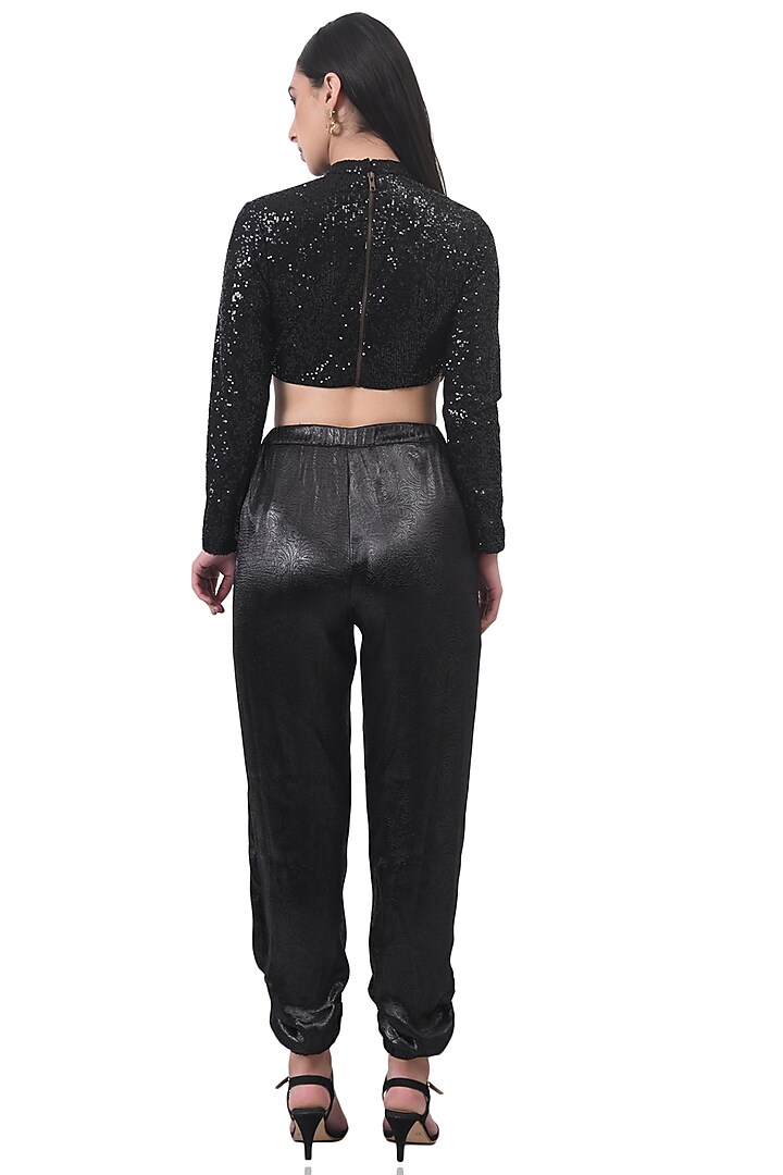Black Emboss Satin Jogger Pants by Attic Salt at Pernia's Pop Up Shop