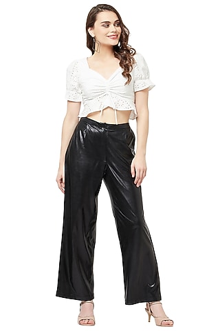 Black Metallic Leather Pants by Attic Salt
