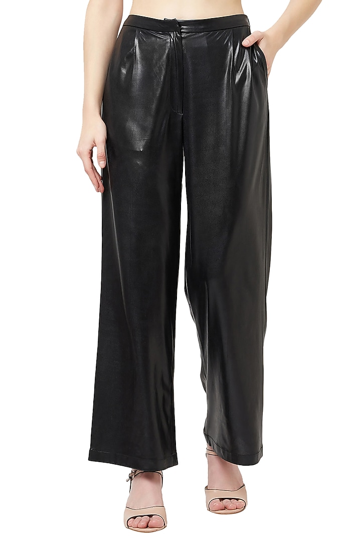 Black Metallic Leather Pants by Attic Salt at Pernia's Pop Up Shop