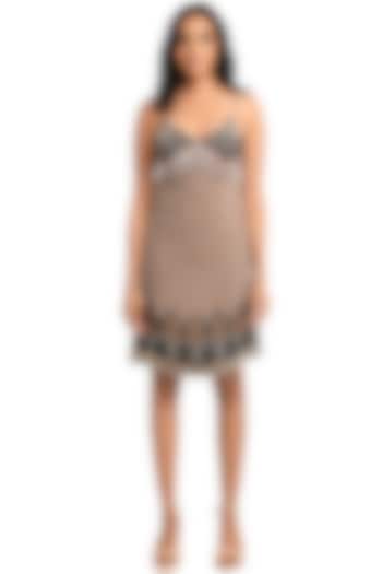 Nude Embroidered Mini Slip Dress by Attic Salt