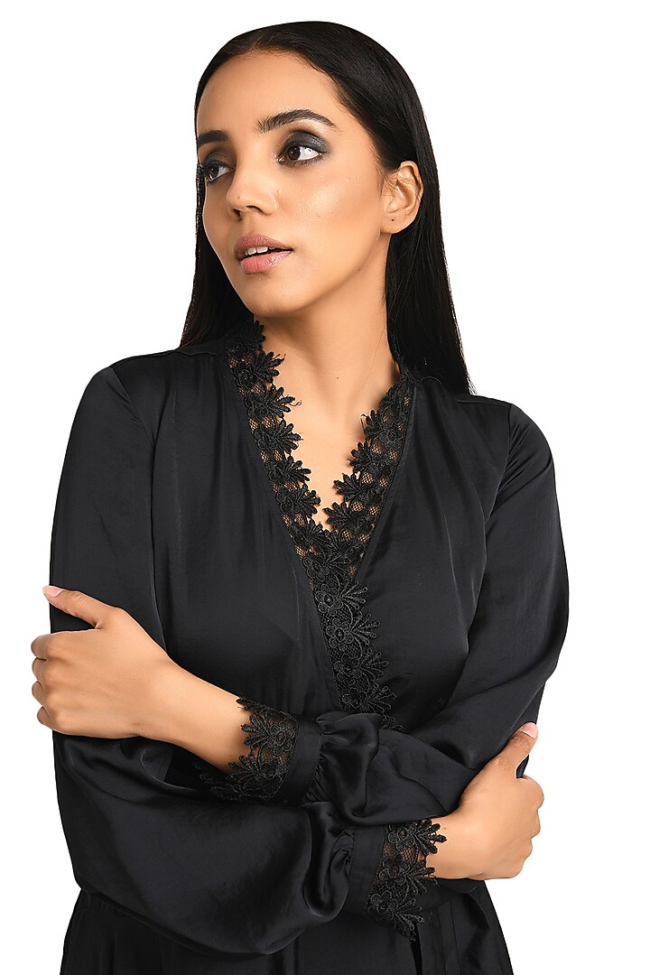 Black Satin Wrap Summer Dress by Attic Salt at Pernia's Pop Up Shop