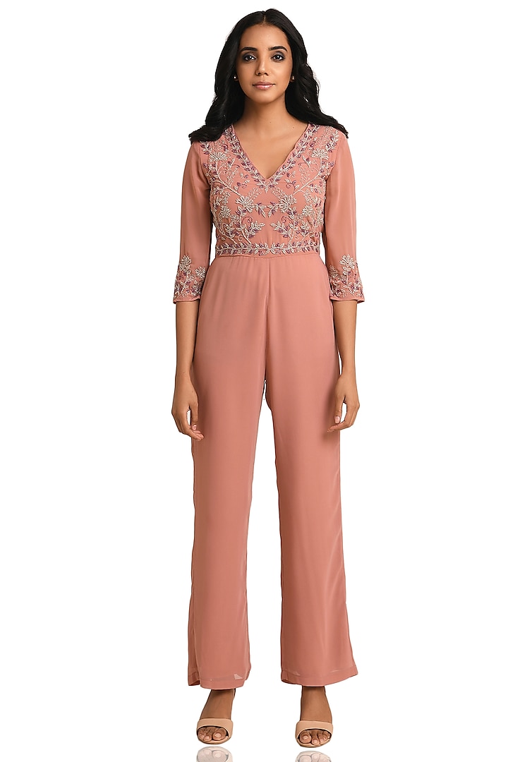 Pink Embroidered Jumpsuit by Attic Salt