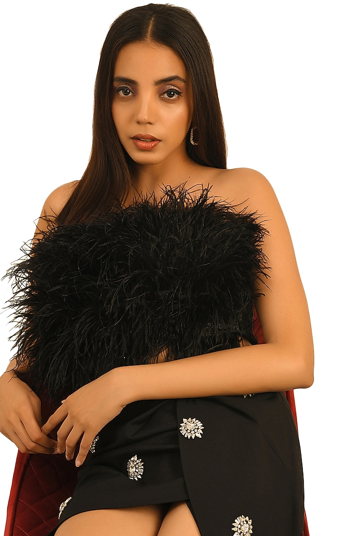 Black Feather Cropped Bustier by Attic Salt