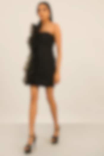Black Poly Georgette Ruffled Mini Dress by Attic Salt