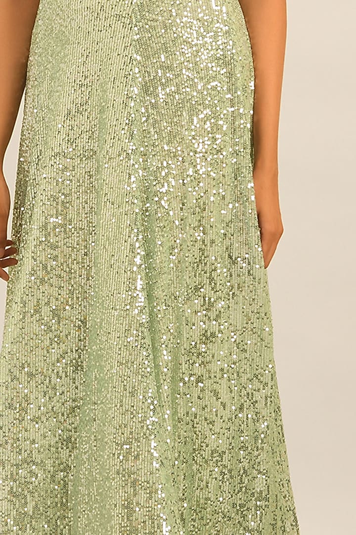 Light Green Sequinned Tulle Maxi Skirt by Attic Salt at Pernia's Pop Up Shop