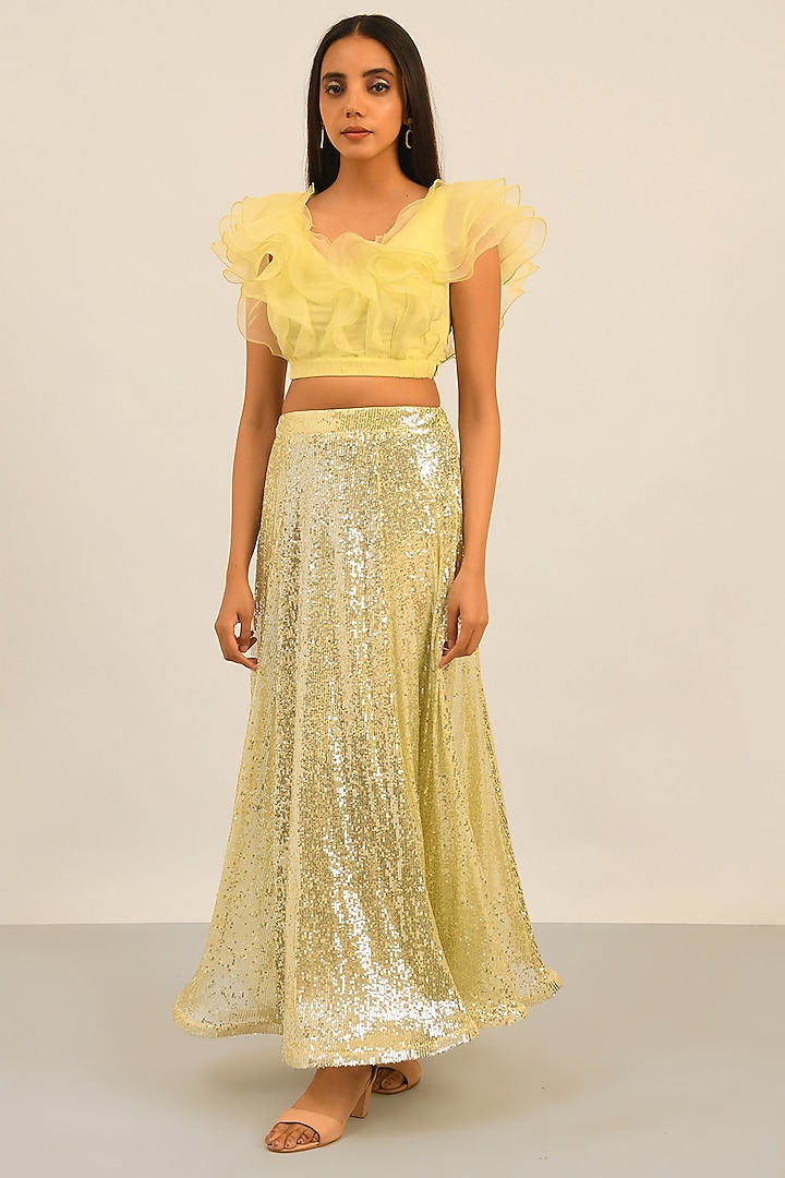 Lemon Yellow Sequinned Tulle Maxi Skirt by Attic Salt