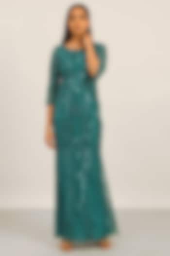 Teal Green Embellished Gown by Attic Salt