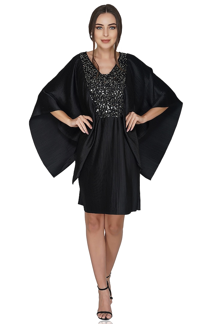 Black Embellished Pleated Dress by Attic Salt