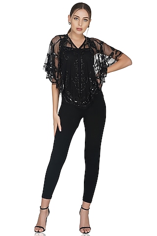 Black Floral Embellished Shrug by Attic Salt