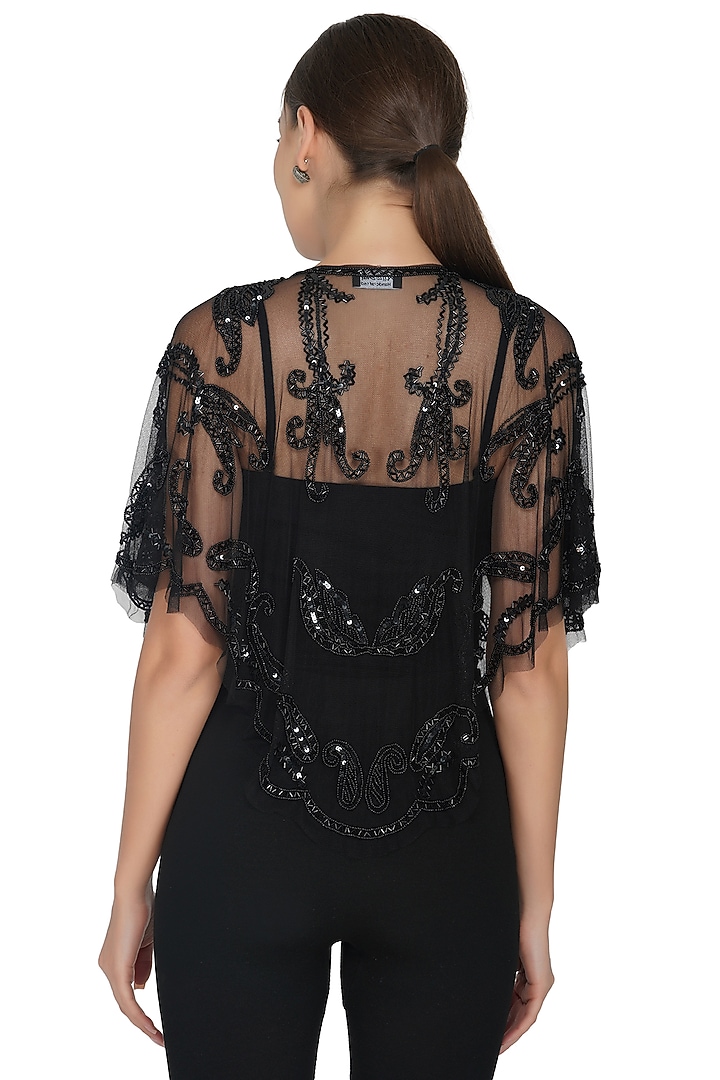 Black Floral Embellished Shrug by Attic Salt at Pernia's Pop Up Shop