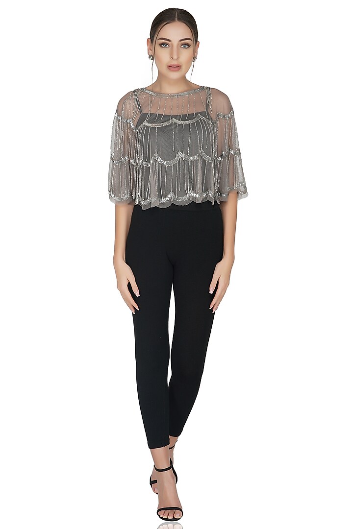 Beige Embellished Tiered Shrug by Attic Salt at Pernia's Pop Up Shop