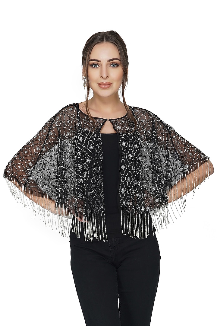Black Beaded Embellished Shrug by Attic Salt at Pernia's Pop Up Shop