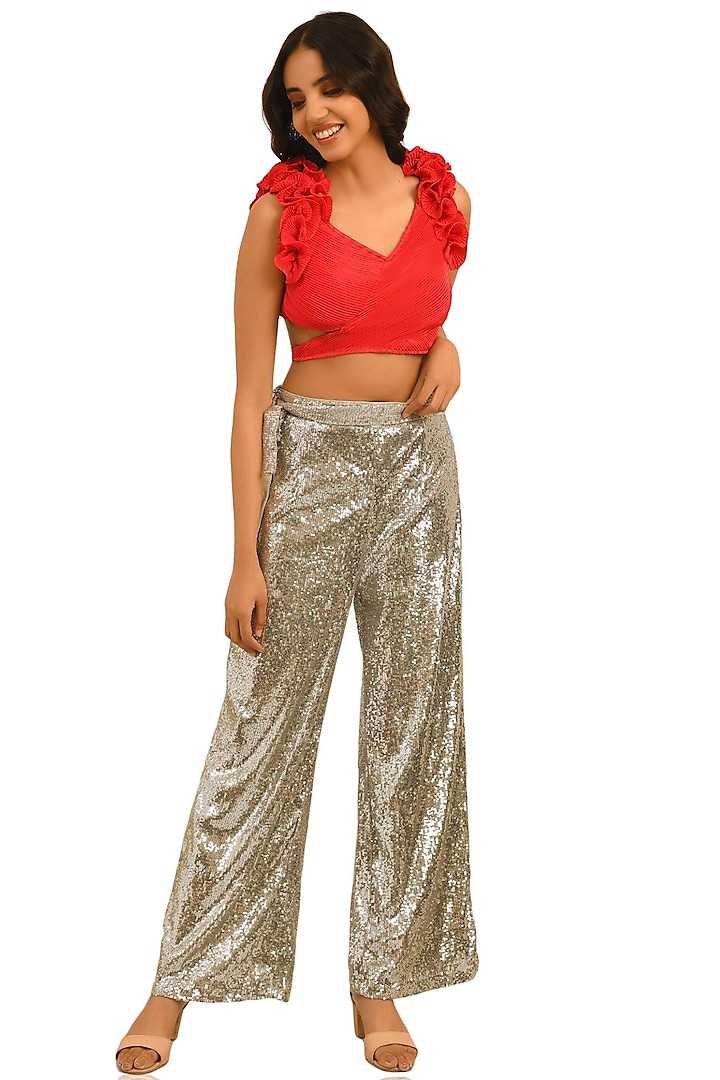 Red Satin Pleated Top by Attic Salt