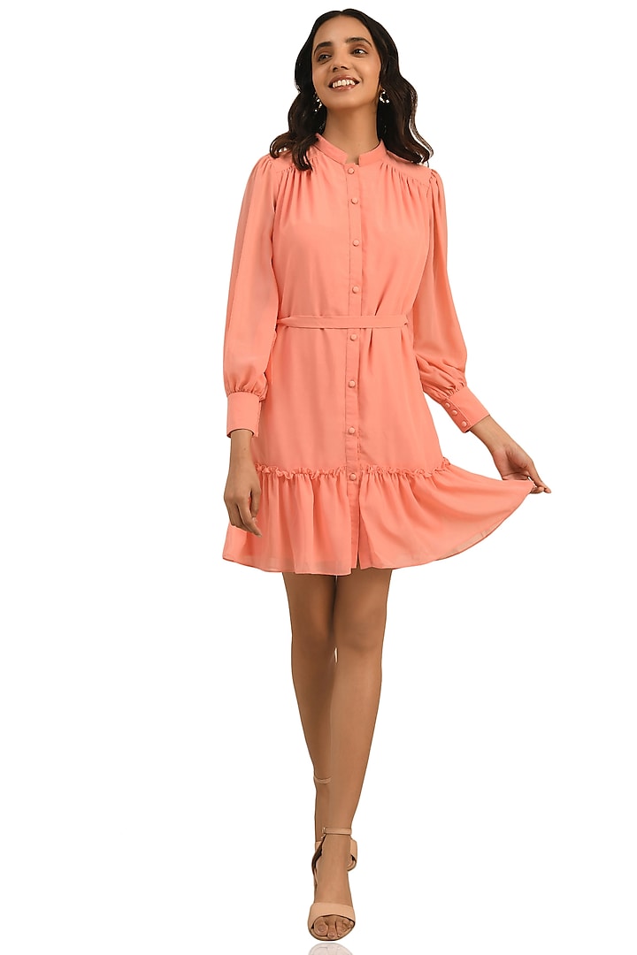 Pink Georgette Shirt Dress by Attic Salt at Pernia's Pop Up Shop