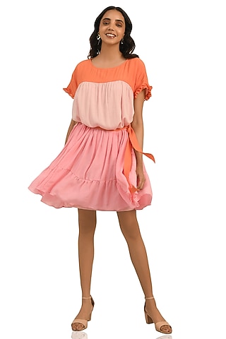 Multi-Colored Viscose Dress With Color-Blocking by Attic Salt