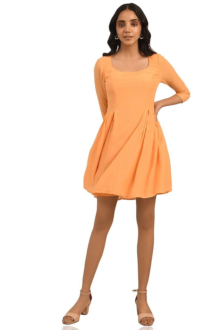 Orange Viscose A-Line Mini Dress by Attic Salt
