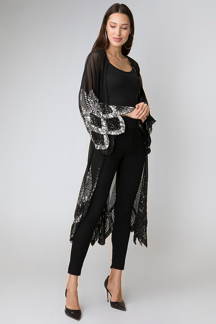 Black Embroidered Shrug by Attic Salt at Pernia's Pop Up Shop