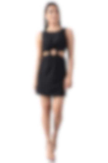 Black Poly Georgette Mini Dress by Attic Salt