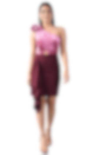 Pink Velvet & Poly Crepe One-Shoulder Dress by Attic Salt