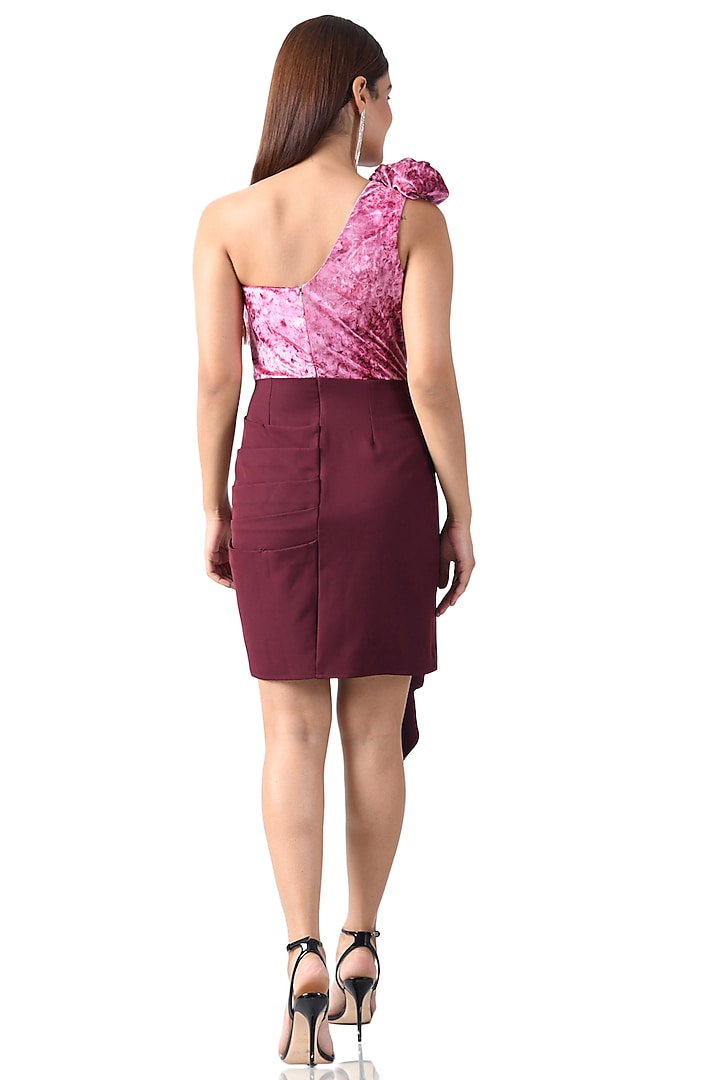 Pink Velvet & Poly Crepe One-Shoulder Summer Dress by Attic Salt at Pernia's Pop Up Shop