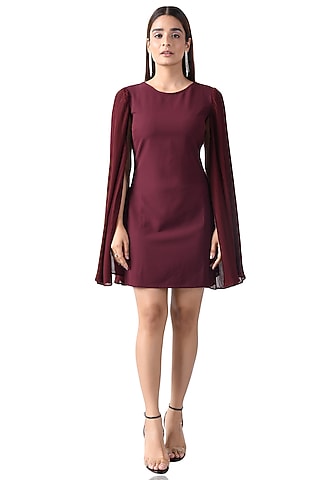 Maroon Poly Crepe Strappy Evening Dress by Attic Salt