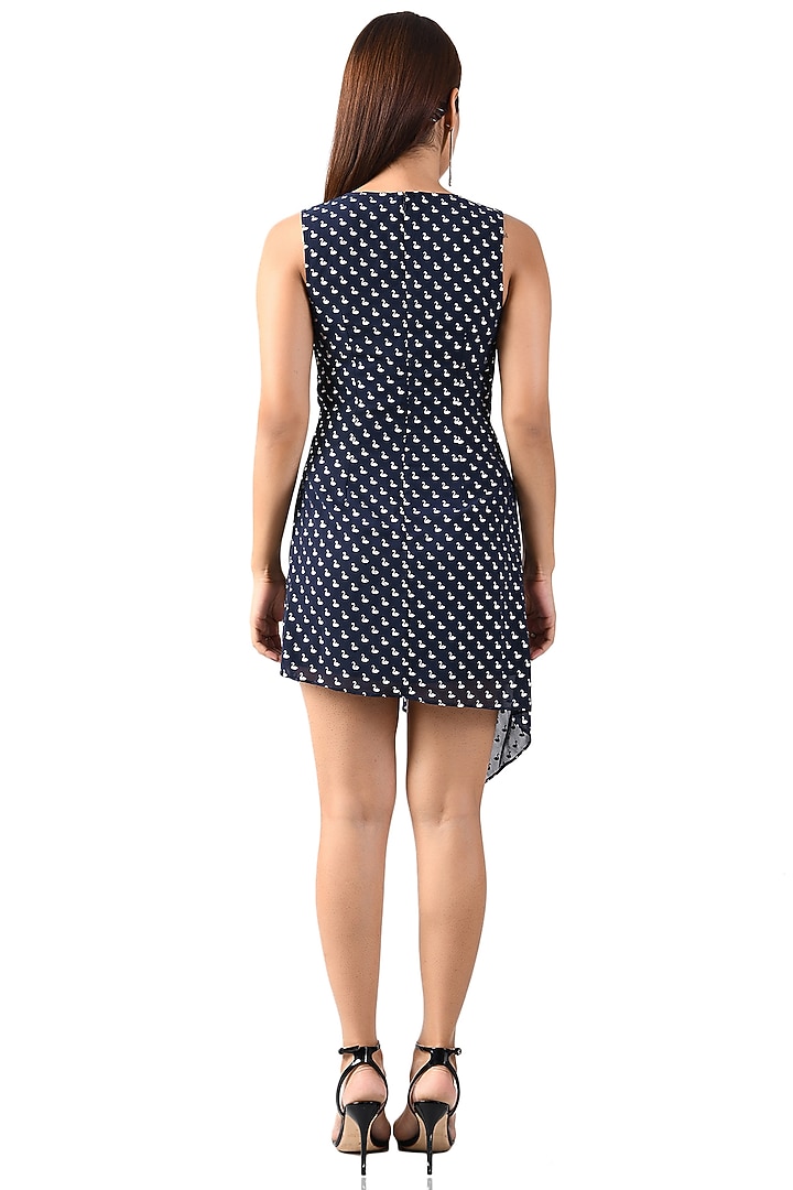 Midnight Blue Foil Printed Ruched Mini Summer Dress by Attic Salt at Pernia's Pop Up Shop