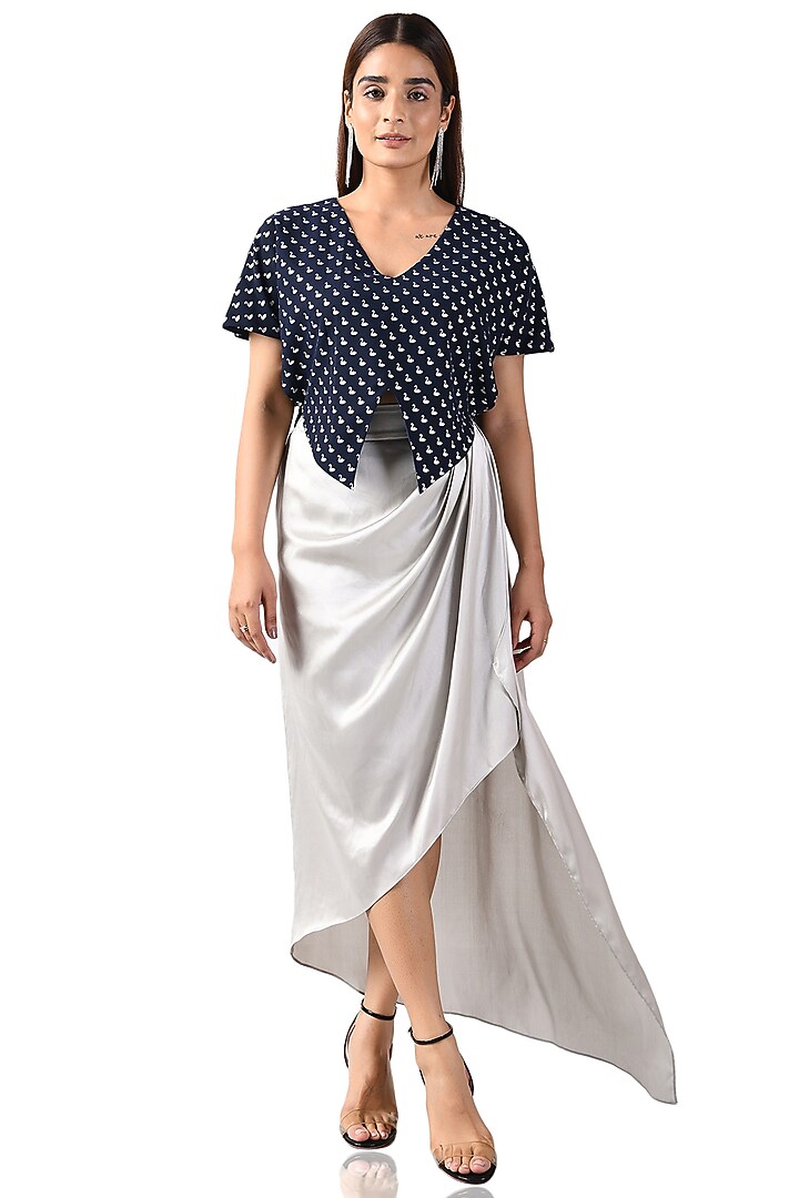 Silver Poly Satin Draped Skirt by Attic Salt at Pernia's Pop Up Shop