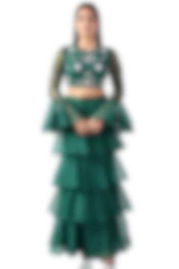Green Organza Ruffled Tiered Skirt by Attic Salt