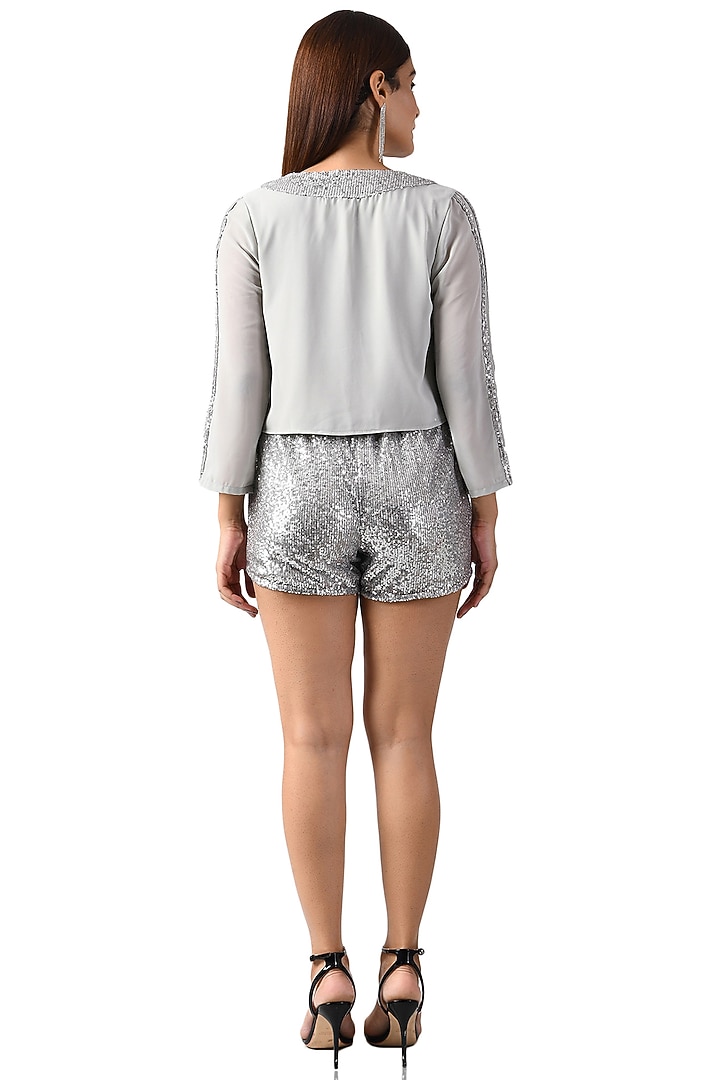 Silver Shimmer Trimmed Jacket by Attic Salt at Pernia's Pop Up Shop