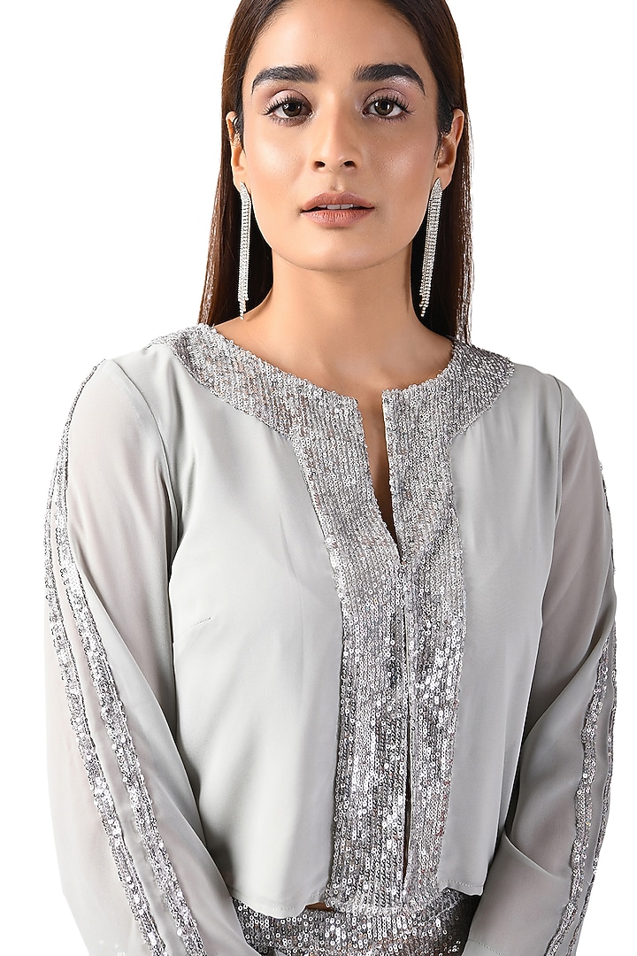 Silver Shimmer Trimmed Jacket by Attic Salt at Pernia's Pop Up Shop