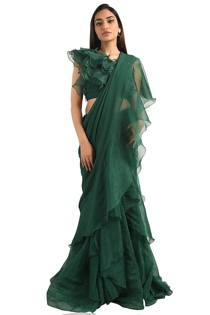 Green Organza Silk Ruffled Skirt by Attic Salt at Pernia's Pop Up Shop