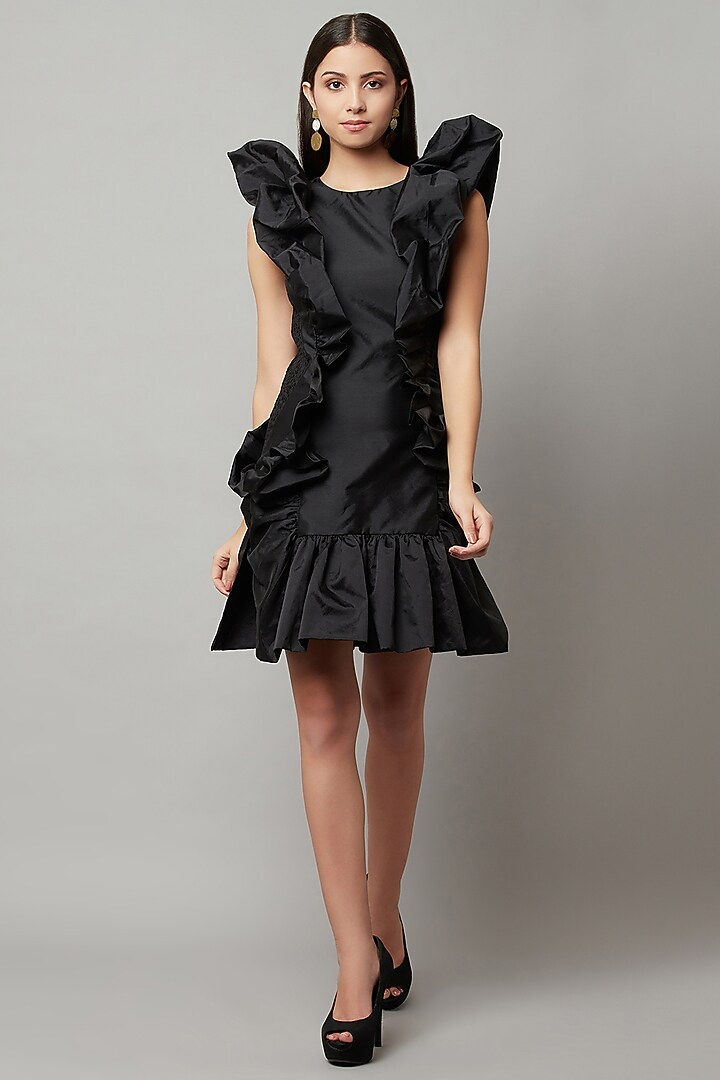 Black Crepe Ruffled Summer Dress by Attic Salt at Pernia's Pop Up Shop