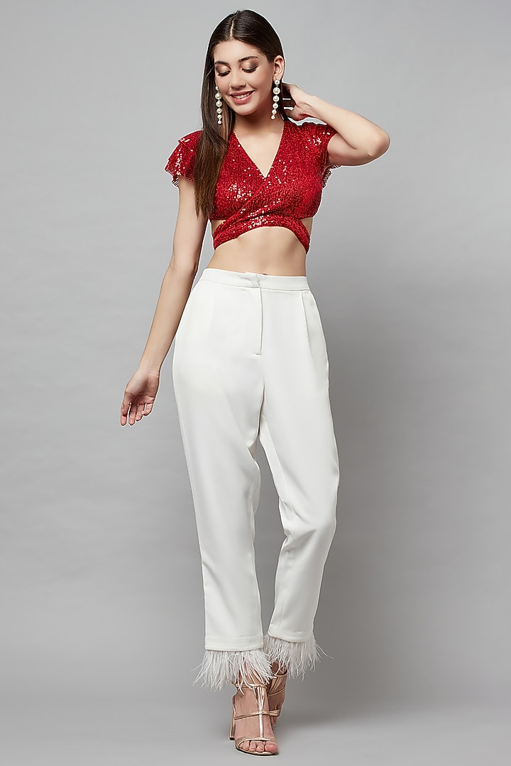Red Sequins Tulle Crop Top by Attic Salt at Pernia's Pop Up Shop