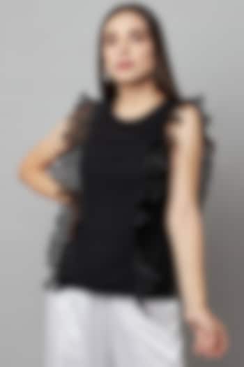 Black Poly Georgette & Organza Ruffled Top by Attic Salt at Pernia's Pop Up Shop