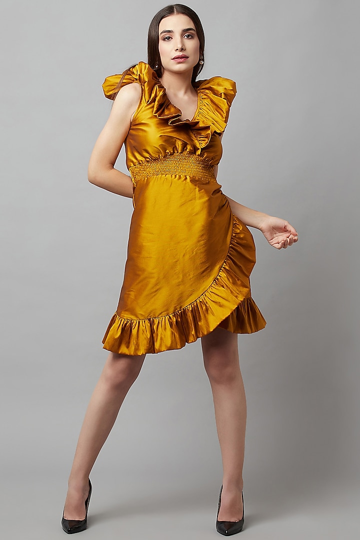 Mustard Poly Taffeta Overlap Summer Dress by Attic Salt at Pernia's Pop Up Shop