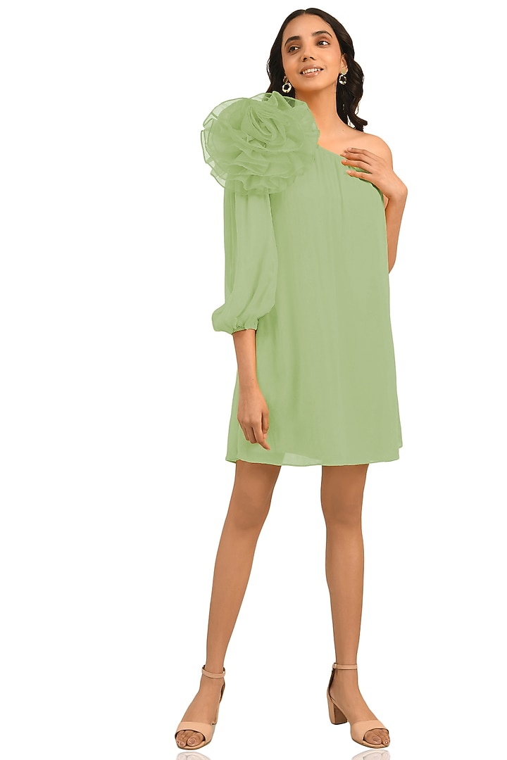 Green Viscose Georgette Summer Dress by Attic Salt at Pernia's Pop Up Shop