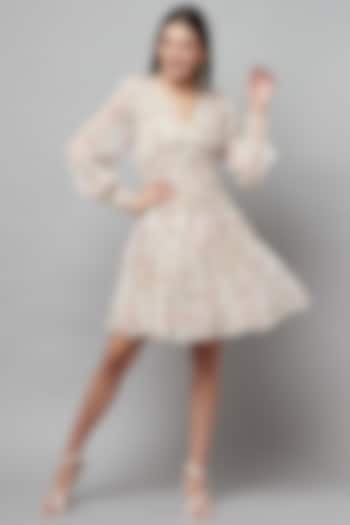 White Poly Chiffon Swiss Dot Floral Printed Summer Dress by Attic Salt at Pernia's Pop Up Shop