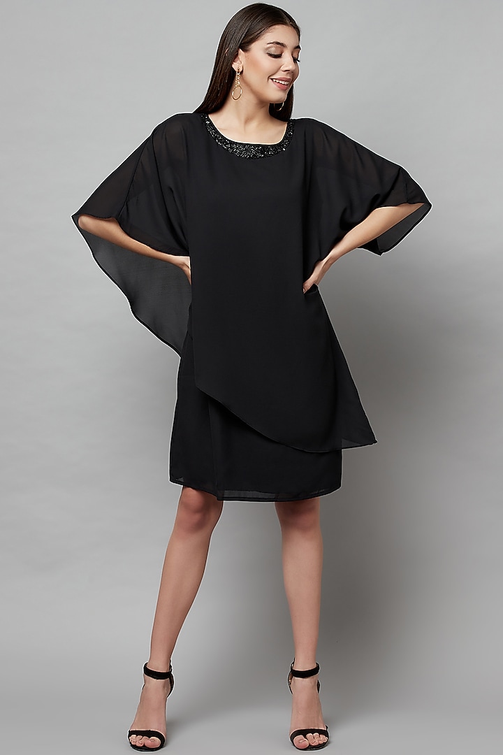 Black Poly Georgette Dress by Attic Salt