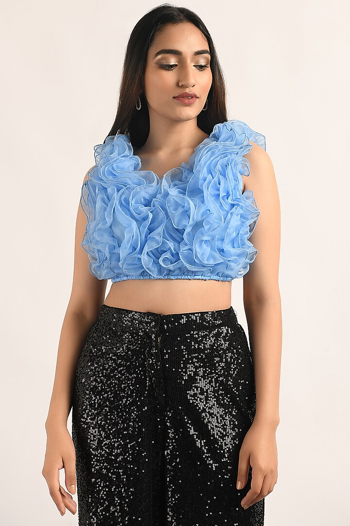 Blue Organza Ruffled Top by Attic Salt at Pernia's Pop Up Shop