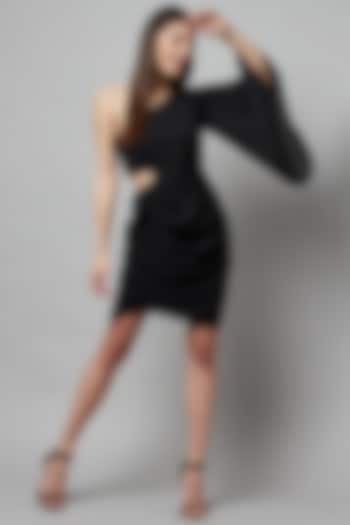 Black Georgette One-Shoulder Cut-Out Dress by Attic Salt