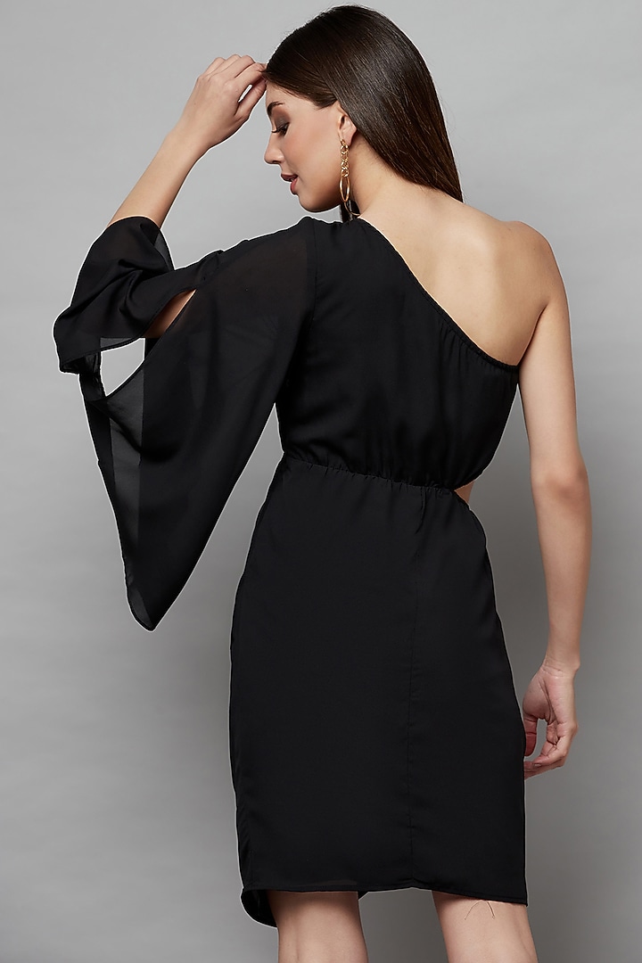 Black Georgette One-Shoulder Cut-Out Summer Dress by Attic Salt at Pernia's Pop Up Shop