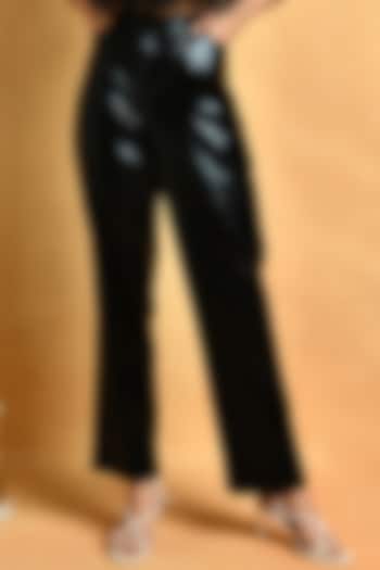 Black Metallic Leather Wide-Legged Pants by Attic Salt