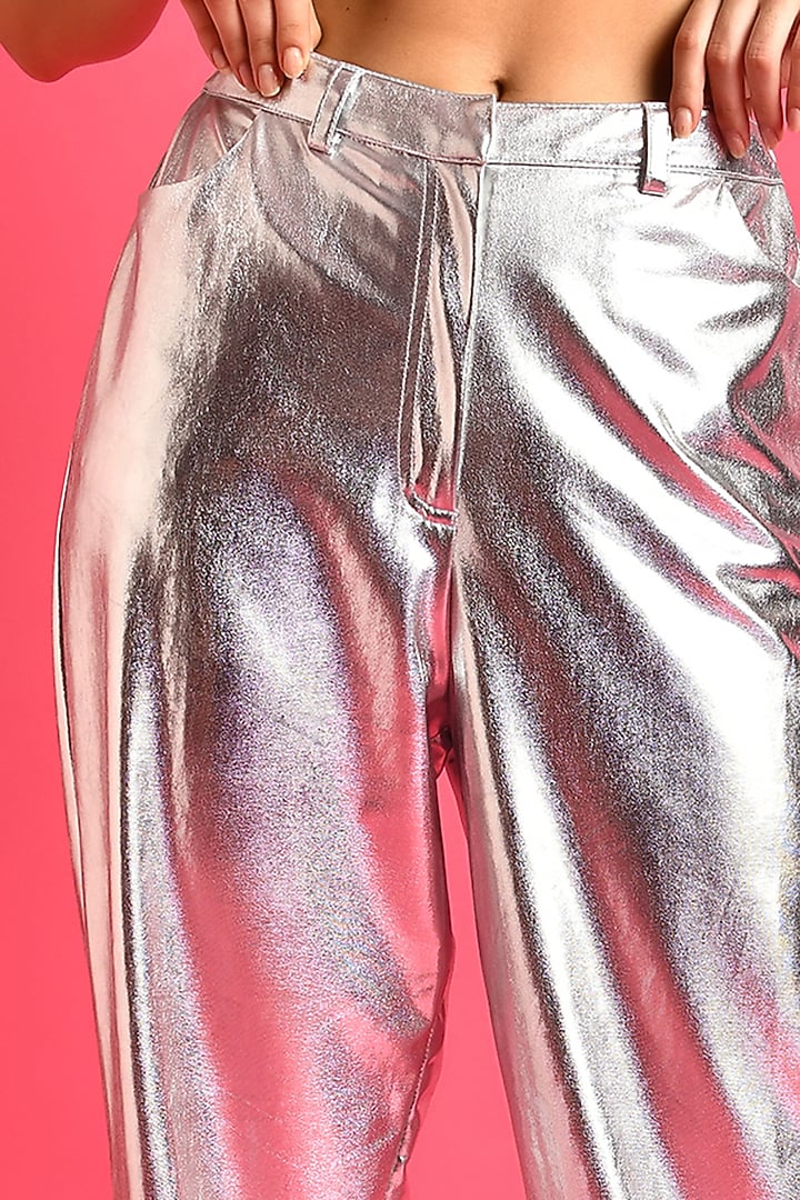 Silver Metallic Leather Wide-Leg Pants by Attic Salt at Pernia's Pop Up Shop